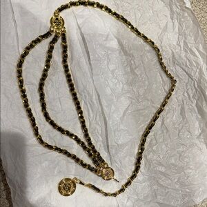 CHANEL Gold and Black Chain-Link Waist Belt with Medallion